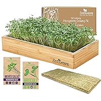 Microgreens Growing Kit Self Watering - Healthy Gift with Microgreens Tray, Seeds, Mats, and Bamboo Surround. No Soil Needed. Easy Setup. Sprouting Kit with One-Time Watering. (Salad & Broccoli)