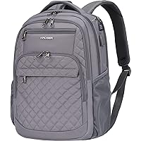 KROSER Travel Laptop Backpack 17 Inch Large Computer Backpack Water-Repellent Daypack with USB Charging Port & Headphone Interface RFID Pockets for Work/Business/College/Men/Women Dark grey(Quilted)