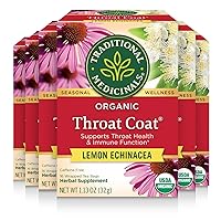 Traditional Medicinals Tea, Organic Throat Coat Lemon Echinacea, Supports Throat Health & Immune Fuction, 96 Tea Bags (6 Pack)