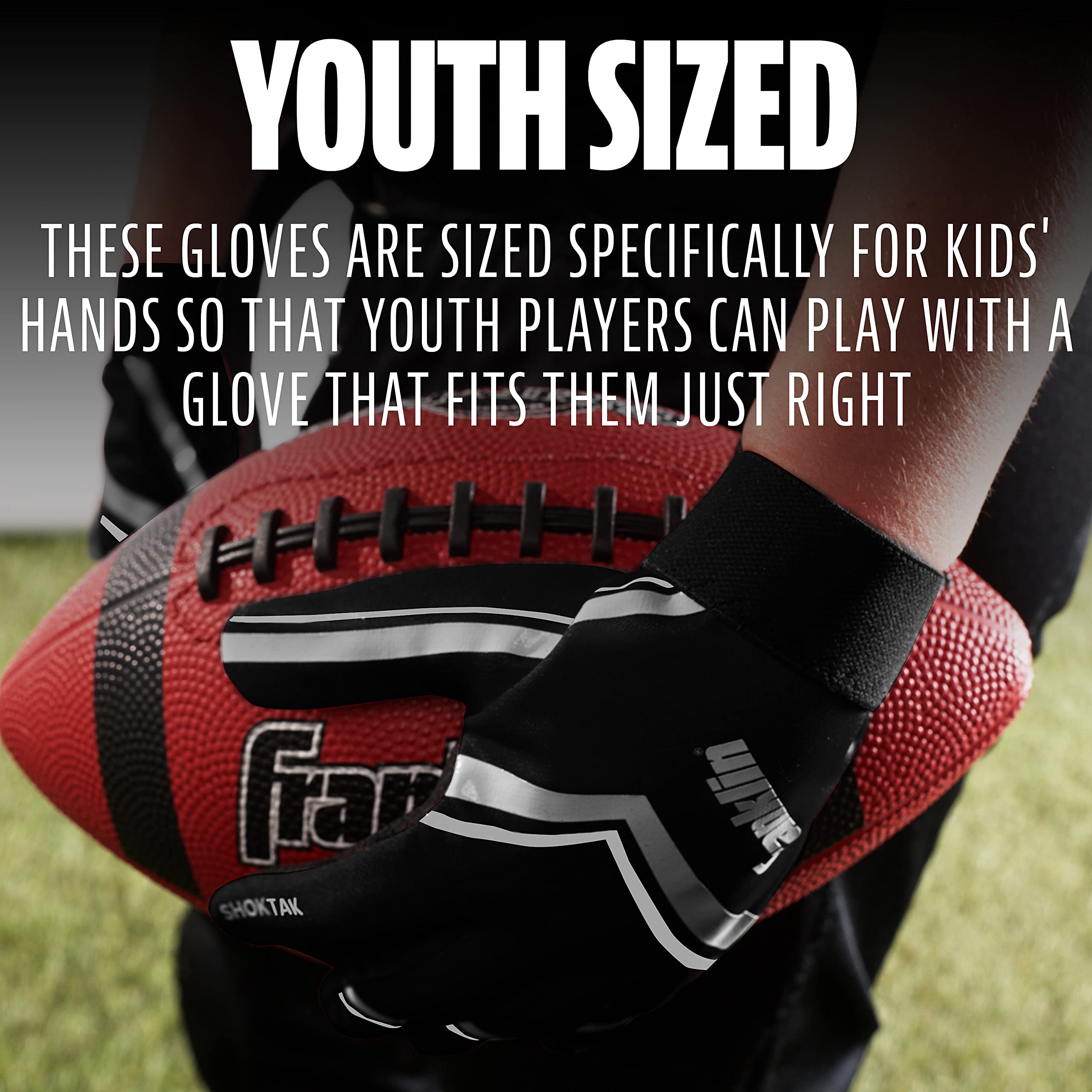 Franklin Sports Youth Football Receiver Gloves - Shoktak Youth Gloves - Kids Football Receiver Gloves - High Grip Football Gloves for Kids