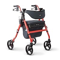 Medline Premium Empower Rollator Walker with Memory Foam Seat, Black & Red, 300 lb. Weight Capacity, 8” Wheels, Microban* Technology, Cupholder, Rolling Walker for Mobility Impairment