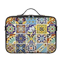 Talavera Mexican Cosmetic Bag for Women Travel Toiletry Bag with Handles Shoulder Strap Makeup Bag Accessories Organizer for Women Makeup Beginners Travel
