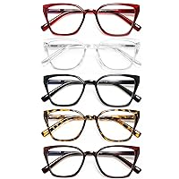 EYEURL Readers for Women - 5 Pack Blue Light Blocking Reading Glasses Ladies +3.25 Fashion Square Frames Magnification with Spring Hinge