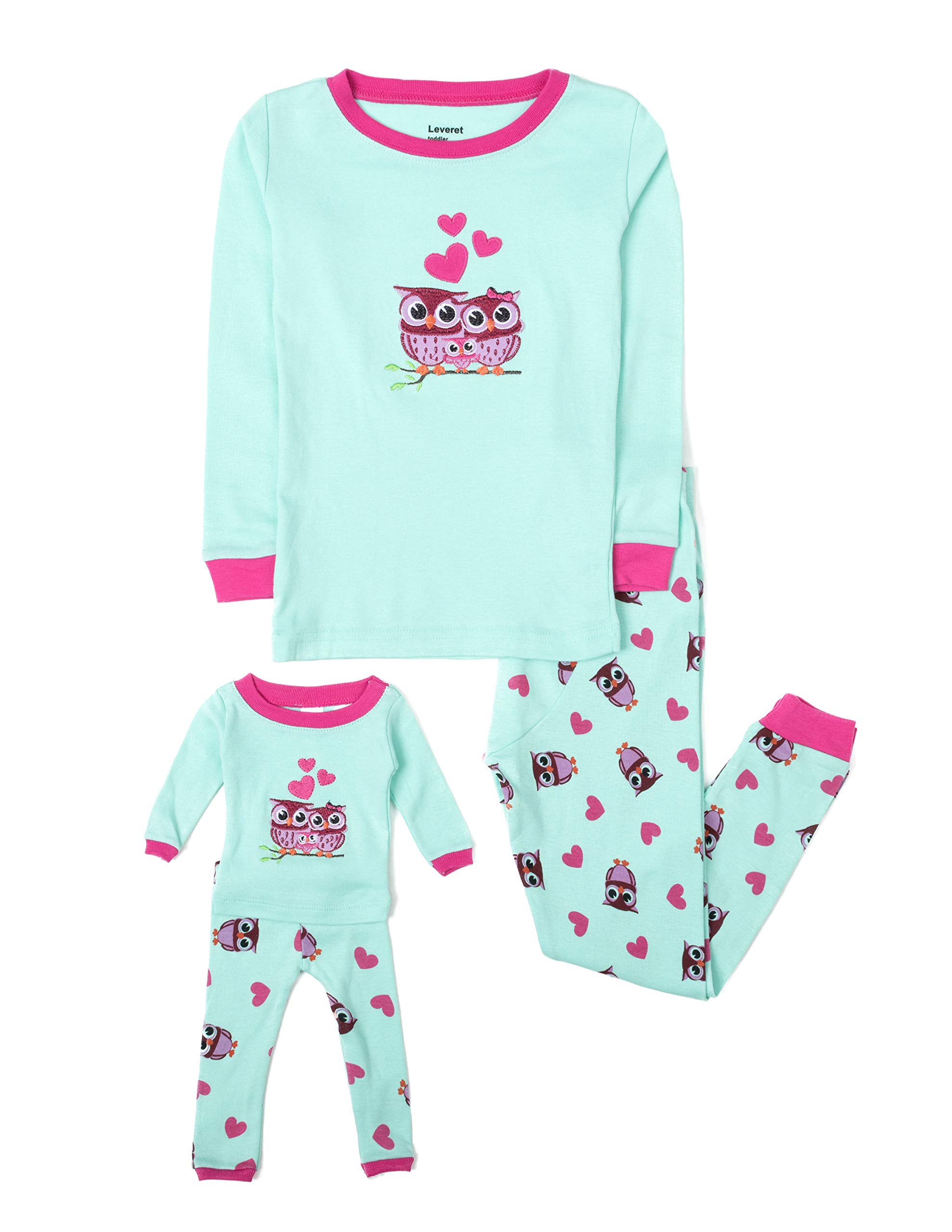 Leveret Kids & Toddler Pajamas Matching Doll & Girls Pajamas 100% Cotton Set (Toddler-14 Years) Fits American Girl