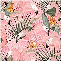 HAOKHOME 93373 Pink Wallpaper Peel and Stick Tropical Flamingos Removable Stick on Contact Paper for Bedroom Pink/Green/Orange 17.7in x 9.8ft