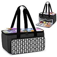 Yarwo Knitting Yarn Bag, Crochet Tote with Pocket for WIP projects, Knitting Needles(Up to 14”) and Skeins of Yarn, Black with Arrow (Bag Only)
