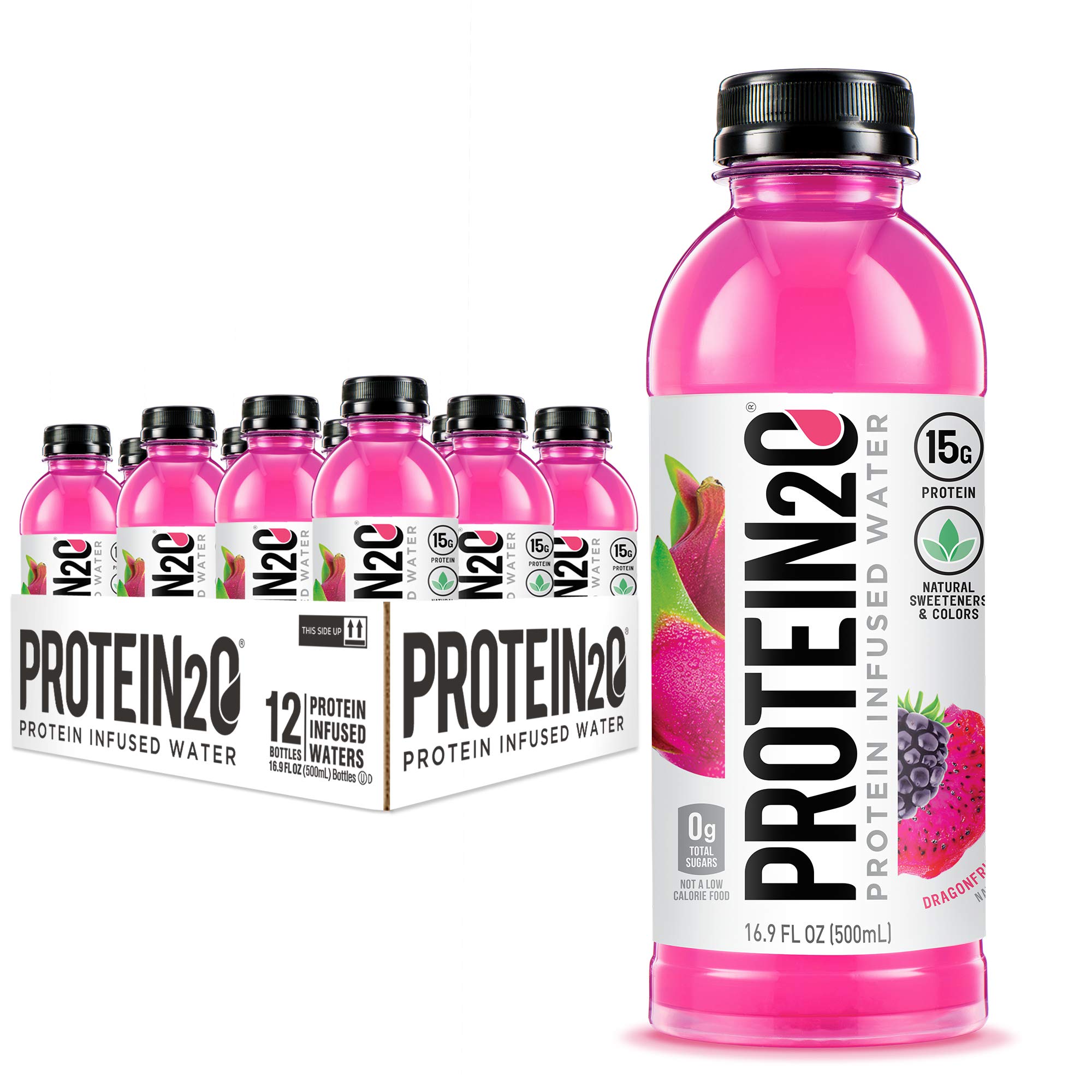 Protein2o 15g Whey Protein Isolate Infused Water, Ready To Drink, Sugar Free, Gluten Free, Lactose Free, No Artificial Sweeteners, Dragonfruit Blackberry, 16.9 oz Bottle (Pack of 12)