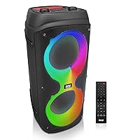 Pyle 280 Watt Max Party Portable Wireless Bluetooth Speaker with Subwoofer and Tweeters, MP3/ USB Port/AUX/FM Radio, Colorful LED Lights, Powerful Loudspeaker for Indoor and Outdoor Use