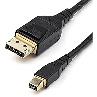 StarTech.com 6ft (2m) VESA Certified Mini DisplayPort to DisplayPort 1.4 Cable - 8K 60Hz HBR3 HDR - Super UHD mDP to DP 1.4 Cord - Slim (34 AWG) Ultra HD 4K 120Hz - Monitor/Video Cable (DP14MDPMM2MB)