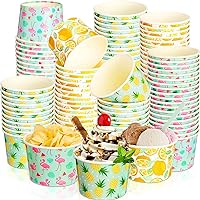 Summer Ice Cream Cups 9 oz Disposable Snack Cups Paper Bowls Containers for Sundae, Frozen Yogurt, Soup, Dessert, Candy, Hot Cold Food, Party Bar Supplies (120 Pcs)