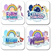 Unicorn Coasters for Kids, Set of 4 Absorbent Neoprene Coasters for Drinks, Fun Cute Coaster Unique Designs, Square Cup Mats 3.5 x 3.5 in