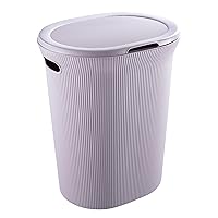 Superio Ribbed Collection - Decorative Plastic Laundry Hamper with Lid and Cut-Out Handles, Lilac Purple (1 Pack) Basket Organzier for Bedroom Bathroom College Dorm Room 40 Liter