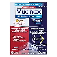 Mucinex Maximum Strength Fast-Max Day Severe Congestion & Cough & Nightshift Night Cold & Flu, Fast Release, Powerful Multi-Symptom Relief, 40 caplets (24 Day time + 16 Night time)
