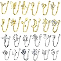 JDXN 24 PCS Fake Nose Rings Set Ear Clips Non Piercing Earrings Inlaid CZ Non Piercing Jewelry Fake Nose Ring Spring Clip on Circle Hoop No Pierced Body Jewelry Set For Women Men