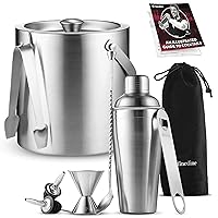 FineDine Stainless Steel Insulated Ice Bucket with 7-Piece Cocktail Shaker Set