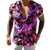 Men's Floral Shirt Short Sleeve Flower Print Button Down Hawaiian Summer Shirt Cool and Breathable Beach Top