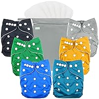 wegreeco Washable Reusable Baby Cloth Pocket Diapers 6 Pack + 6 Rayon Made from Bamboo Inserts (with 1 Wet Bag, Boy Prints 02)