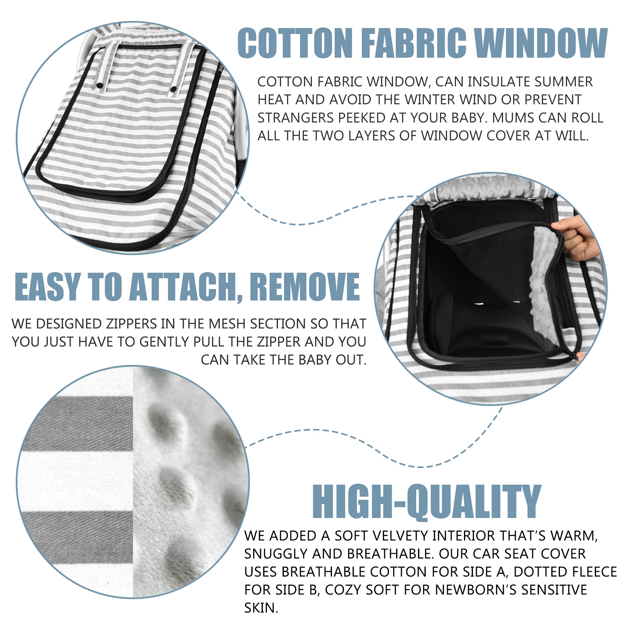 Car Seat Covers for Babies,Baby Car Seat Cover for Boys Girls,Windproof Infant Carseat Cover,Kick-Proof Car Seat Canopy with Breathable Mesh Peep Window,Stripe Print