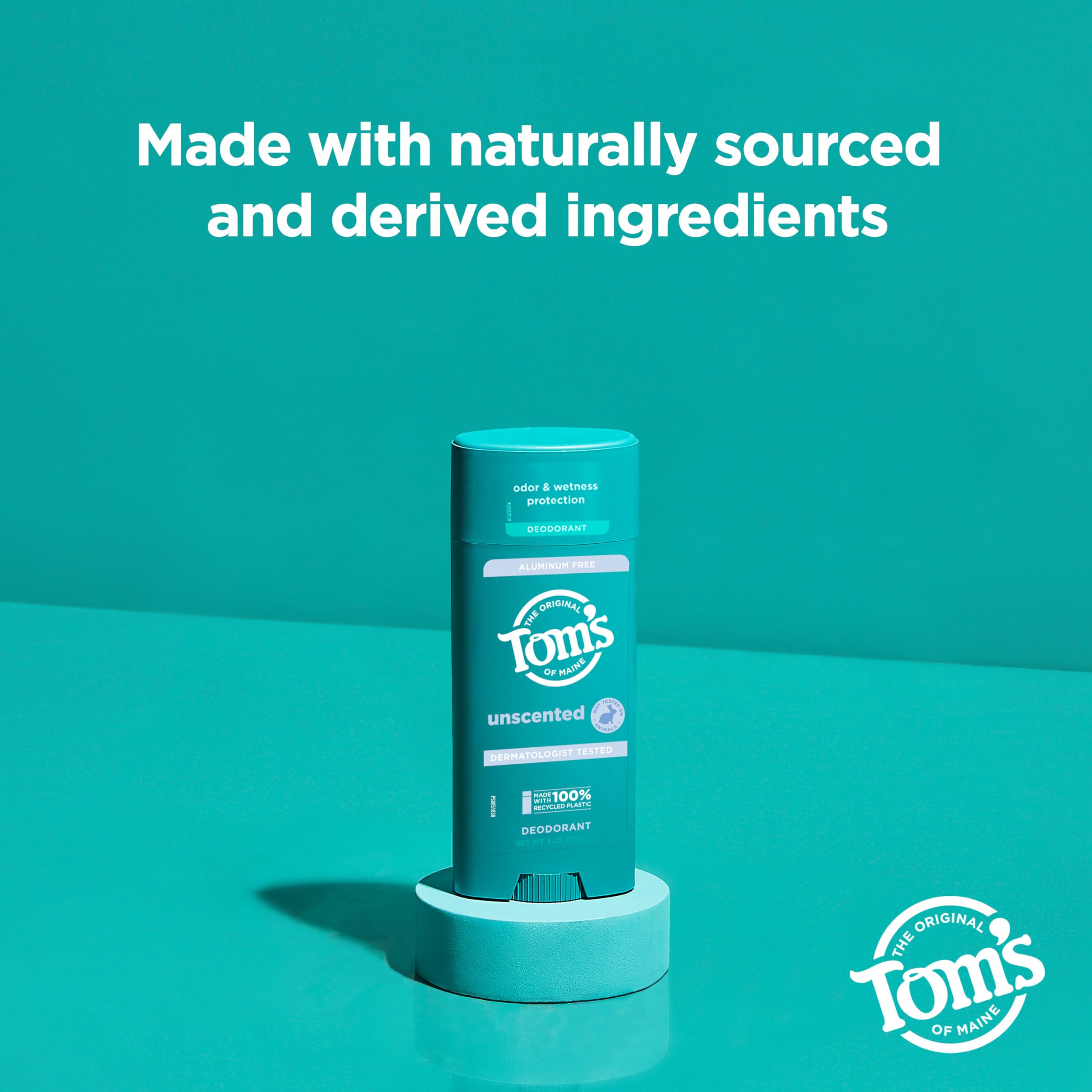 Tom’s of Maine Unscented Natural Deodorant for Women and Men, Aluminum Free, 3.25 oz, 2-Pack