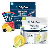 DripDrop Hydration - Electrolyte Powder Packets - Watermelon, Berry, Orange, Lemon & Zero Sugar Lemon Lime - 64 Count