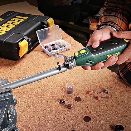 TECCPO Rotary Tool Kit 1.8 amp, 10000-40000RPM Power Wood Carving Tools with Universal Keyless Chuck and Flex Shaft, 6 Variable Speed- 6 Attachments & 196 Accessories Perfect for Crafting and DIY