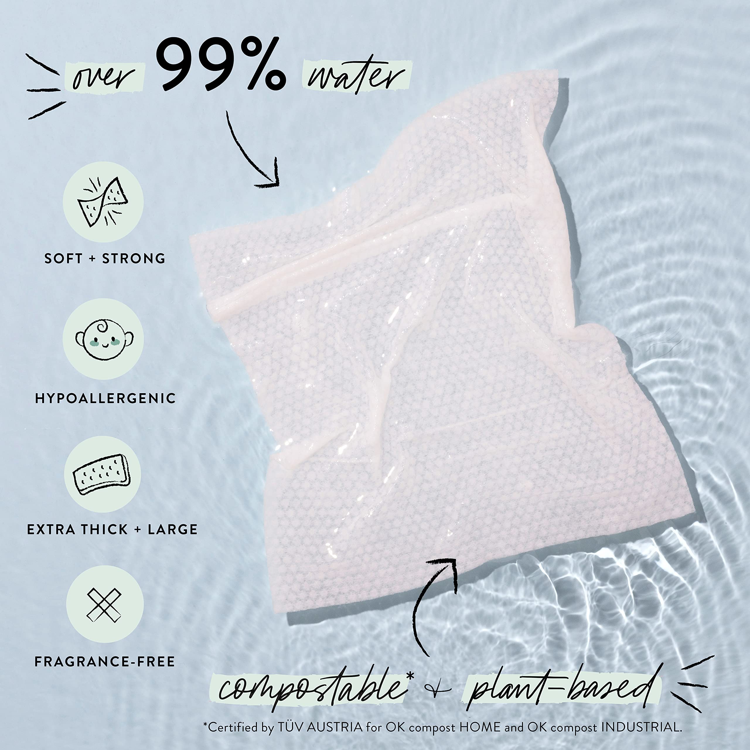 The Honest Company Clean Conscious Wipes | 99% Water, Compostable, Plant-Based, Baby Wipes | Hypoallergenic, EWG Verified | Rose Blossom, 576 Count