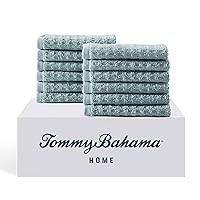Tommy Bahama- Washcloth Set, Highly Absorbent Cotton Bathroom Decor, Low Linting & Fade Resistant (Northern Pacific Turquoise, 12 Piece)