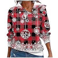 Christmas Hoodies For Women Half Zip Pullover Tops Loose Fit Lapel Design Casual Sweatshirt Trendy Workout Shirt