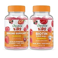 Lifeable Immune Support Kids + Biotin Kids, Gummies Bundle - Great Tasting, Vitamin Supplement, Gluten Free, GMO Free, Chewable Gummy
