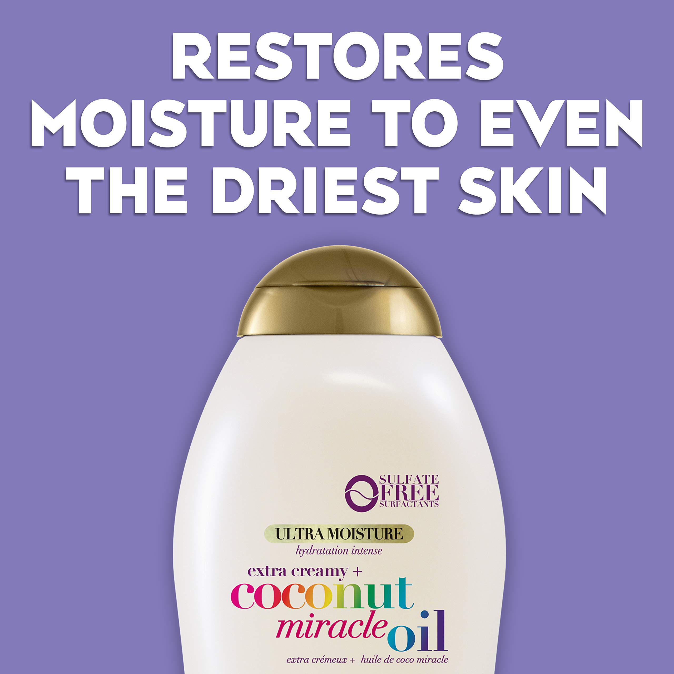 OGX Extra Creamy + Coconut Miracle Oil Ultra Moisture Body Wash, 19.5 Fl Oz Coffee Scrub and Wash, Coconut 19.5 Fl Oz