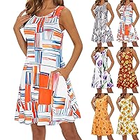 Womens Floarl Pattern Swing T Shirt Dresses Summer Trendy Work Tank Loose Maxi Dresses Dressy Casual Sundress with Pockets