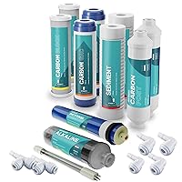 Reverse Osmosis Water Filter System Replacement Set - 7 Stage 1 Year Alkaline & UV Under Sink Kit - Membrane, Sediment, Carbon Filters, Parts & Fittings - Universal RO Filtration Cartridge