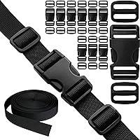 Buckles Straps Set 1 inch: 10 pack Side Release Plastic Buckle + 12 yard Nylon Webbing Strap + 20 pcs Tri-glide Slide Clip, Heavy Duty Quick Snap Fastener Dual Adjustable No Sewing Required