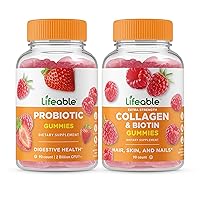 Lifeable Probiotic 2 Billion CFU + Collagen & Biotin, Gummies Bundle - Great Tasting, Vitamin Supplement, Gluten Free, GMO Free, Chewable Gummy