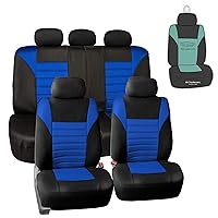 FH Group Automotive Car Seat Covers Full Set Premium 3D Air Mesh Blue and Black Seat Covers, Airbag Compatible and Split Bench Cover Universal Fit Interior Accessories for Cars Trucks and SUVs