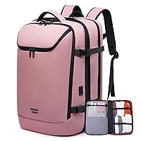 Travel Carry on backpack 50L for Women, 17.3 inch Laptop Backpack with USB Charging Port, Expandable Flight Approved Casual Daypack for Overnight Weekender, Water Resistant Backpacks (pink)…