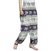 Rayon Smock Waist Harem Baggy Pants Pocket Straight Yoga Clothes Women Mixed Bright Patterns