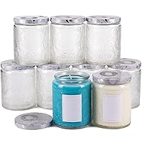 8oz Embossed Glass Candle Container with Tin Lid and Labels (Clear)