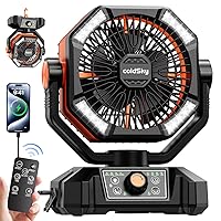 𝟮𝟬𝟬𝟬𝟬𝗺𝗔𝗵 Camping Fan with 𝗗𝘂𝗮𝗹 𝗠𝗼𝘁𝗼𝗿, Battery Operated Fan with 4 LED Lantern, 8 Speeds Desk Fan with Remote, Portable Outdoor Fan with Hook for Tent, Power Outages, Jobsite