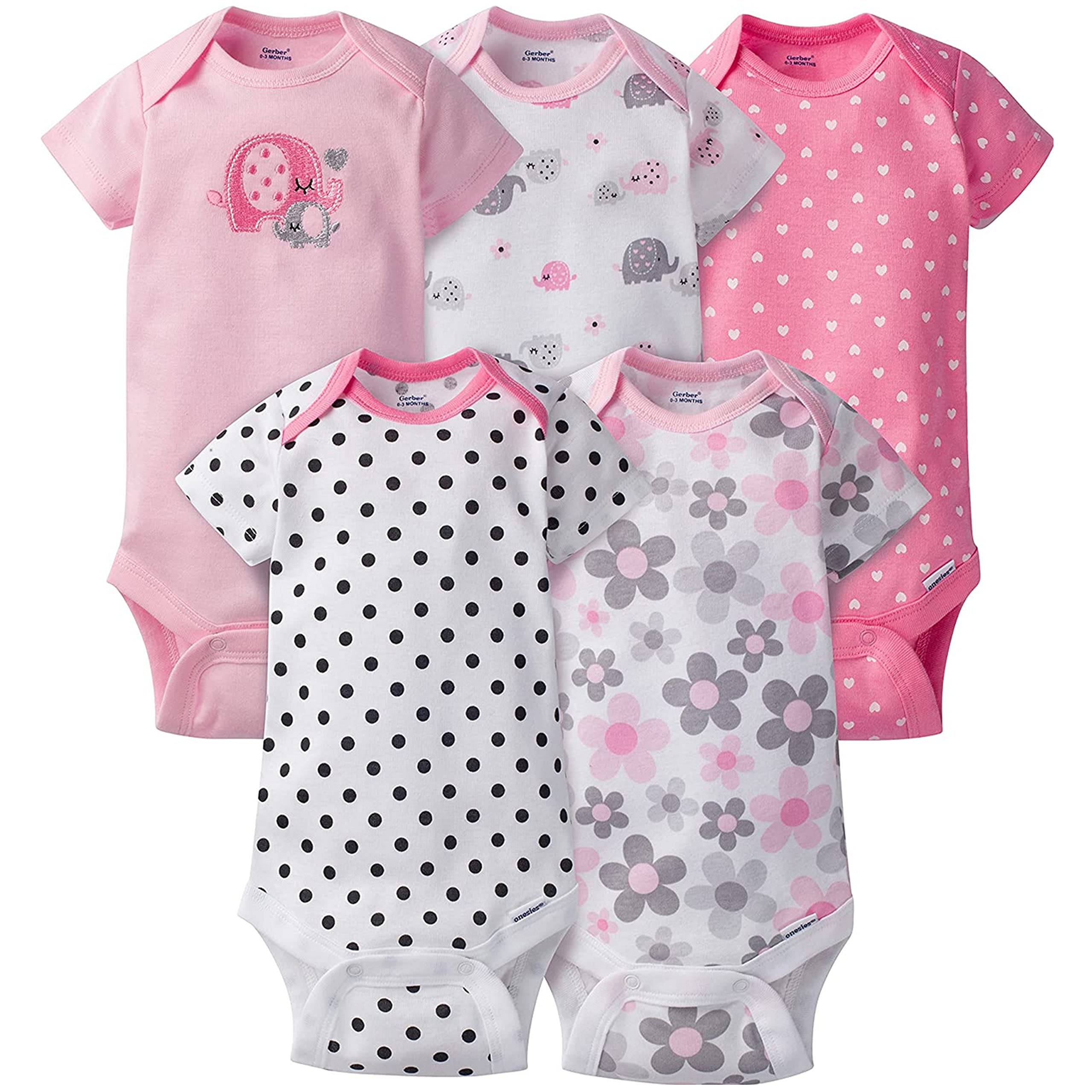 Gerber baby-girls 5-pack Short Sleeve Variety Onesies Bodysuits