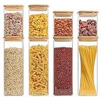ComSaf Airtight Glass Storage Canister with Bamboo Lid (27oz/37oz/71oz) Set of 8, Clear Food Storage Container Kitchen Pantry Storage Jar for Flour Cereal Sugar Tea Coffee Beans Snacks