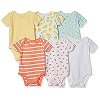 Amazon Essentials Baby Girls' Short-Sleeve Bodysuits, Pack of 6