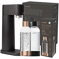 Black Woody Sparkling Water Maker With Extra Carbonation Bottles - Silent Carbonated Water Machine Made of Renewable Wood Composite & 2x1L Water Bottle Quick Lock Mechanism