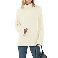 ZESICA Women's 2024 Winter Sweaters Casual Turtleneck Long Sleeve Solid Color Side Slit Loose Pullover Jumper Tops