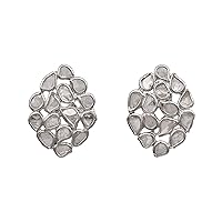 1.20 CTW Natural Uncut slice diamond polki tinny designer stud earrings - 925 sterling silver platinum plated