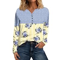 Women's Casual Ethnic Floral Shirt Long Sleeve V Neck Henley T-Shirt Baggy Bohemian Vintage Sexy Shirts