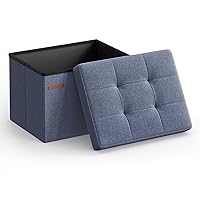 SONGMICS Small Folding Storage Ottoman, Foot Rest Stool, Cube Footrest, 12.2 x 16.1 x 12.2 Inches, 286 lb Load Capacity, for Living Room, Bedroom, Home Office, Dorm, Light Denim Blue ULSF102Q01