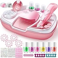 Geyiie Kids Nail Polish Set for Girls, Nail Salon Toys, Nail Decals for Nail Art for Little Girls, Kids Nail Kit with Storage Space, Fake Nails, Nail Dryer, Kids Makeup Kit as Party Favor Gifts