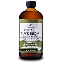 Organic Black Seed Oil - USDA Certified Cold Pressed Glass Bottle Over 1.5% Thymoquinone 3X strength Turkish Black Cumin Nigella Sativa non-GMO 100% Pure Blackseed Oil (16oz Glass)