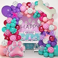 151Pcs Paw Balloons Garland Arch Kit with Dog Bone Paw Print Star Foil Balloons Pink Purple Turquoise Confetti Balloons for Girls Puppy Themed Birthday Baby Shower Party Decorations